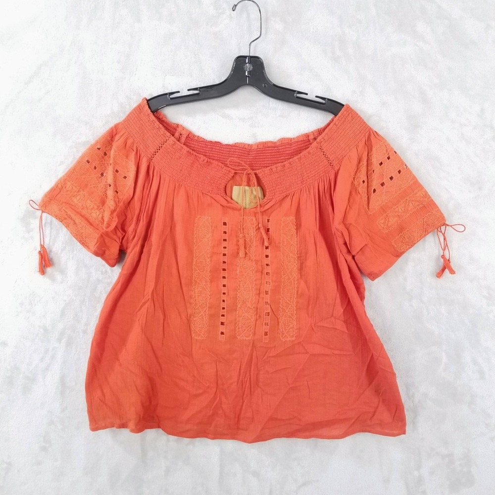 No. 6‎ Store Embroidered Top Size 3 (L) Orange Smocked Off Shoulder Boho Peasant